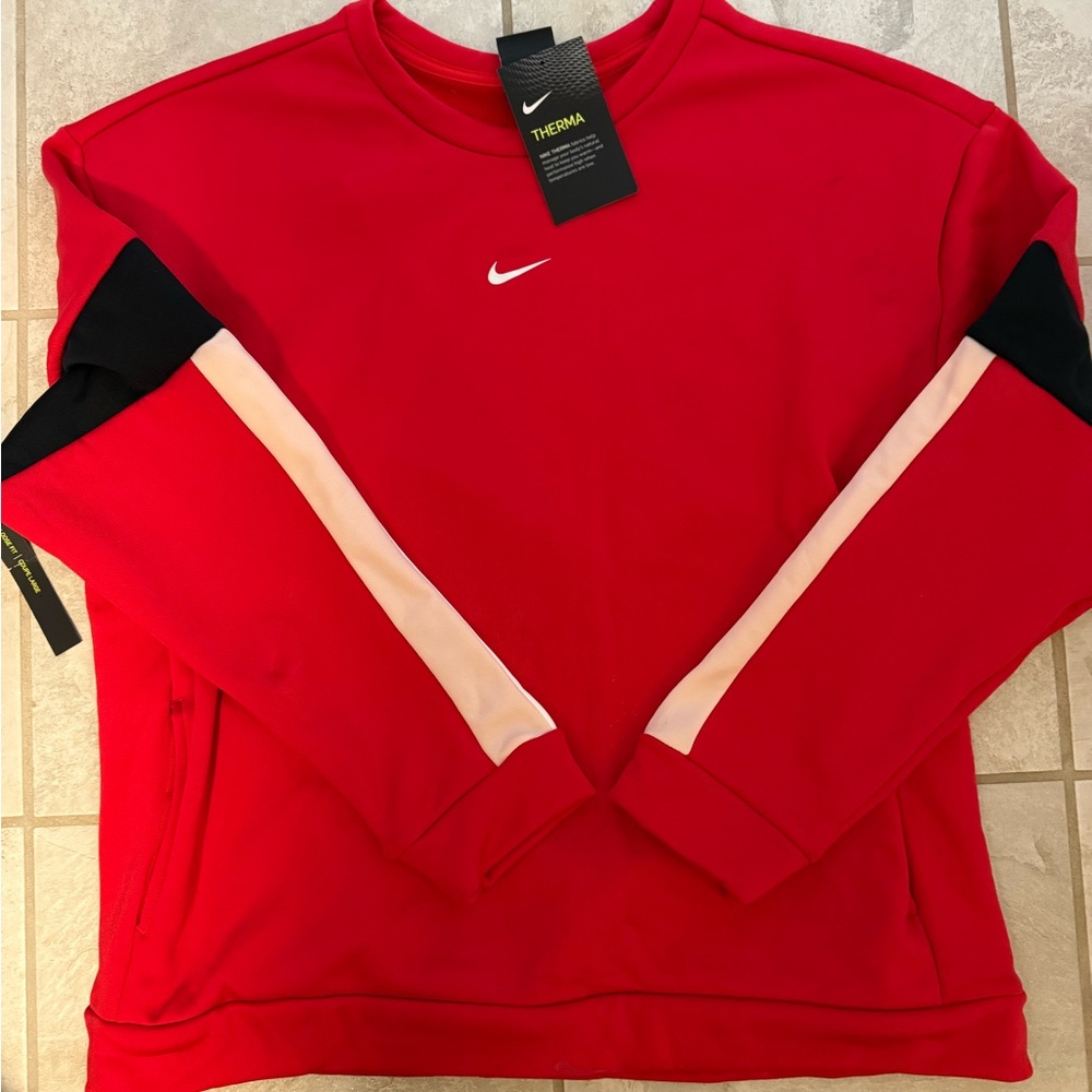 Nike Red and Black Crewneck long sleeve therma